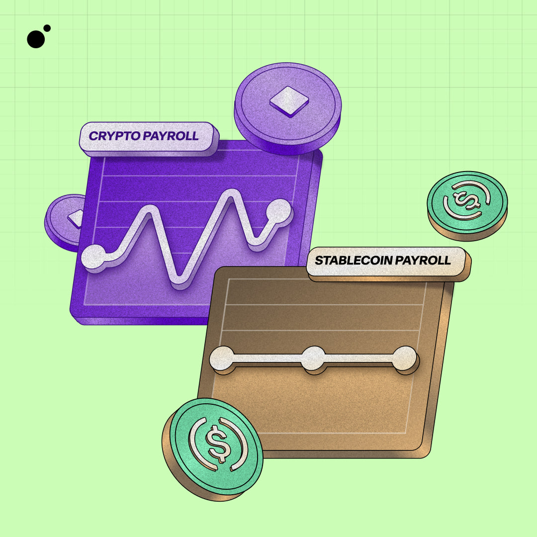 Illustration of crypto payroll and stablecoin payroll tracking charts